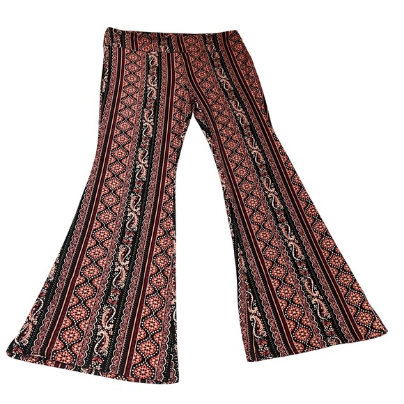 No Boundaries Pants - No Boundaries Womens XXL Burgundy Paisley Boho Flare Leg Pant High Rise Festival